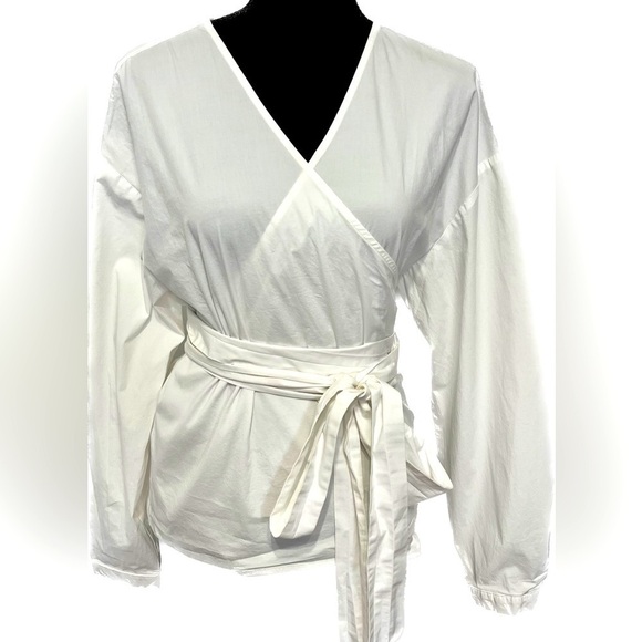 A New Day white 97% cotton 3% spandex wrap top with long attached belt. Boho XXL - Picture 5 of 5